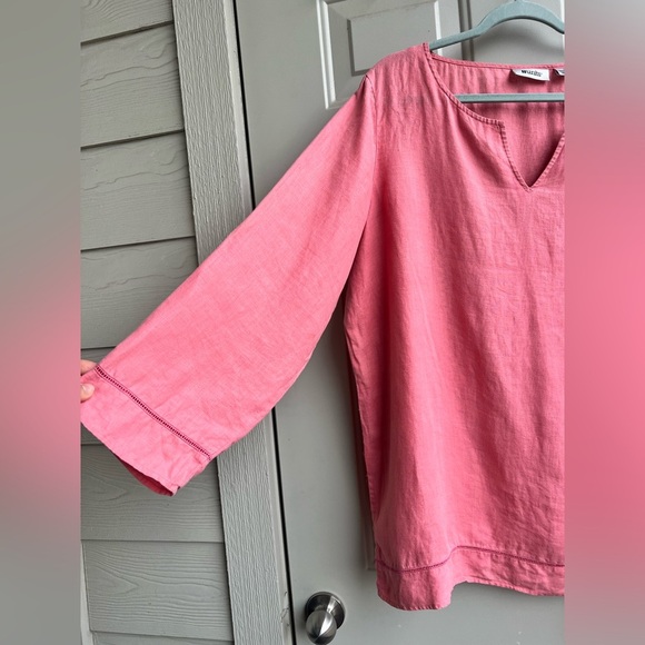 Units 100% Linen Tunic Top Plus Size 1X Casual Boho Coral Pink Lagenlook - Picture 3 of 9